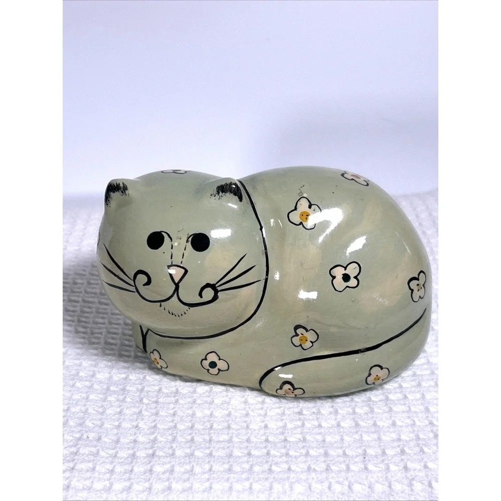 Susan Marie McChesney 1983 Olive Green Cat Kitten Enesco Whimsy